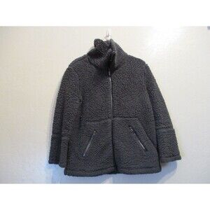 Zella Womens Sz M Full Zip Sherpa Sweater Gray Collared Casual Lounge Active